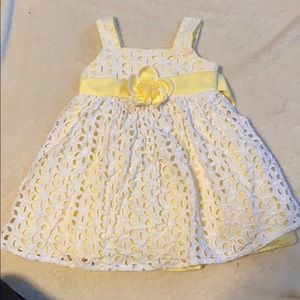 Girls white eyelet lace sundress with yellow liner